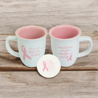 Amazing Woman Pink Ribbon Coaster Mug | Breast Cancer Gift | Inspirational Ceram