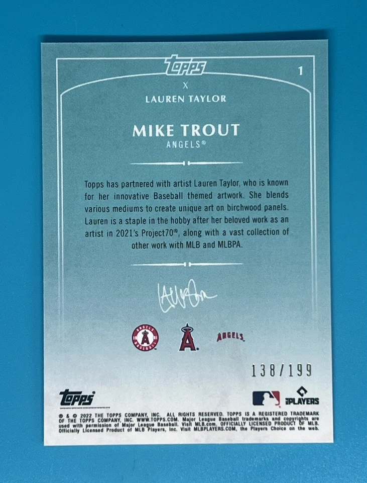 2022 Topps X Lauren Taylor Rainbow Foil #1 Mike Trout Angels /199 - Image 2 of 2