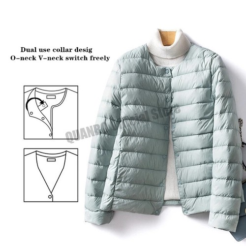 Women Duck Down Jacket O-neck Winter Warm Collarless Ultralight Quilted Puffer - 第 9/38 張圖片