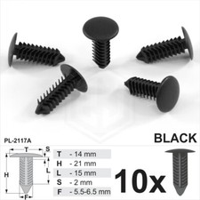 10 x Black Plastic Fir Tree Trim Clips 6mm Hole 14mm Head Car Van Push In Button