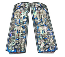 COLT 1911 FULL SIZE GRIPS KIMBER RUGER TAURUS BLUE ART SKULL PEARL VITOONMAKERS