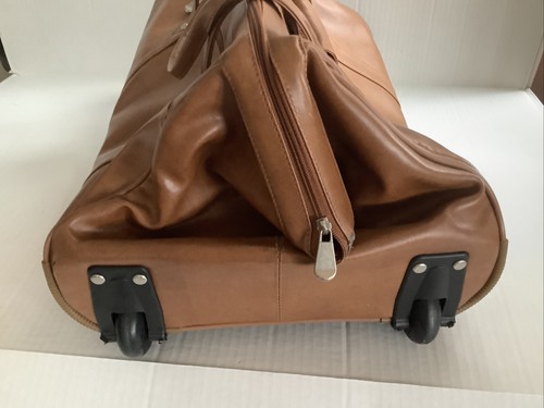 Used Kluge Sharper Image Wide Mouth Duffel Bag Cowhide Leather Brown - TAN - Picture 6 of 13
