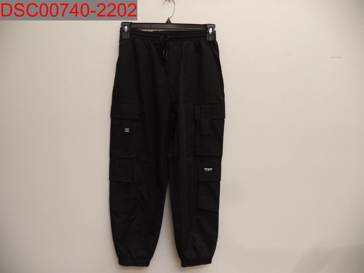 Zaful Mens Black Multi Flap Pockets Drawstring Cargo Jogger Pants