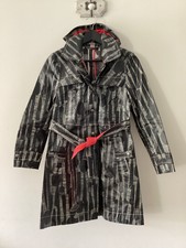 Gorgeous Ladies Orla Kiely Black, White & Red Cutlery Print Oilcloth Mac, Uk Siz