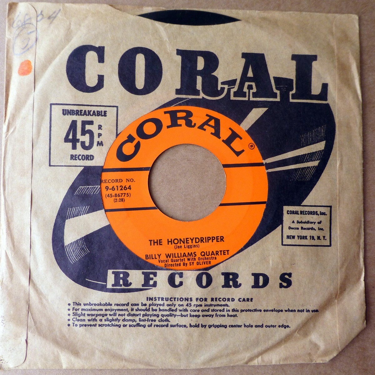 洋楽 Treal BILLY WILLIAMS QUARTET doo wop 45 HONEYDRIPPER~LOVE ME on Coral