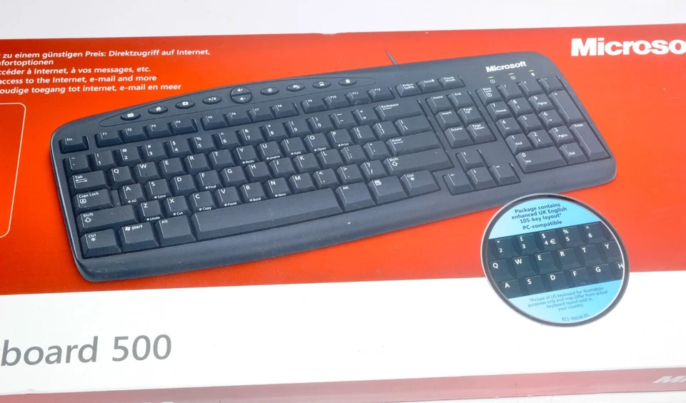 Microsoft 500 Wired PS/2 Multimedia Keyboard - Black (BOXED, BRAND NEW & SEALED) - Image 2 of 3