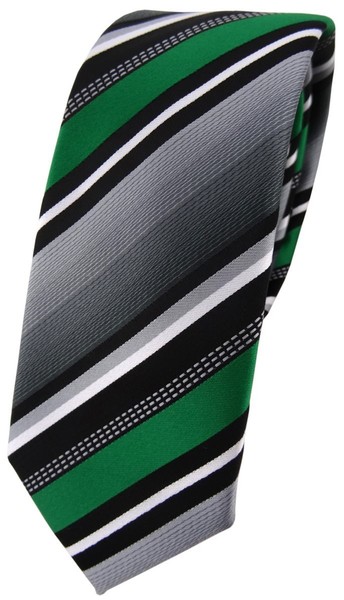Schmale Tigertie Designer Krawatte In GrüN Silber Grau Weiss Gestreift - Schlips-image
