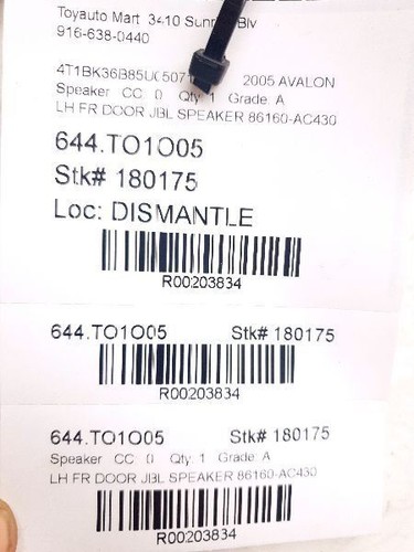 Toyota Avalon 2005 lado del conductor puerta delantera conjunto de altavoces JBL - Imagen 7 de 12