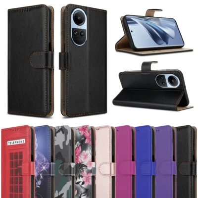 For OPPO Reno 10 5G Case, Slim Leather Wallet Flip Stand Shockproof Phone Cover