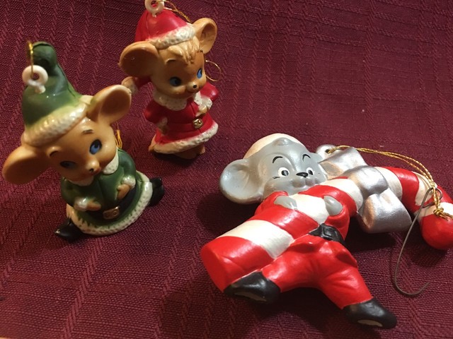 RARE 1996 NEW THE SEWING CLUB MICE MERRY MINIATURES 3 PIECE ORNAMENT SET SO CUTE