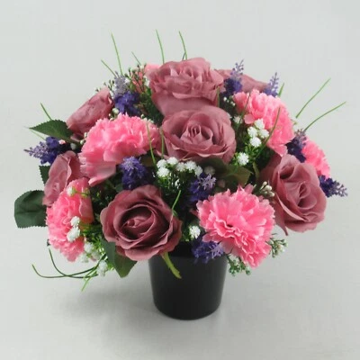 JUST BECAUSE FLOWERS Artificial silk flowers memorial Crem Pot - Grave arrangement FREE P&P HandMade