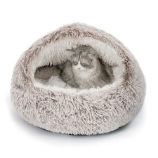 CATISM Cat Bed Hooded Cat Beds for Indoor Cats Covered Cat Beds coffee