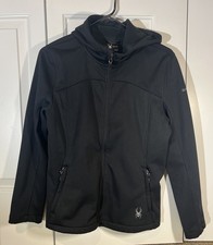 Spyder Hydroweb Black Hooded Fleece Lined Jacket Pockets Womens Medium
