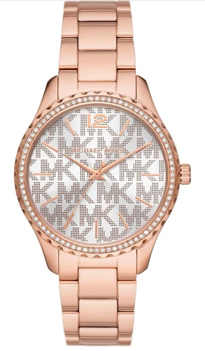Orologio Michael Kors Layton Donna Cristalli Quadrante Bianco Logo MK Acciaio Oro Rosa