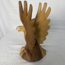 Vintage Hand Carved Solid Piece Of 2 Toned Wood American Eagle Sculpture