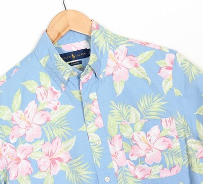 RALPH LAUREN Floral Hawaii Oxford Hemd Herren Größe S Classic Fit Kurzarm