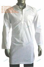 White Mens Cotton Kurta Indian Traditional Ethnic Solid Pathani Stylish