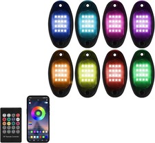 8 Pods RGB LED Rock Lights Underglow Kit APP RF Remote Truck ATV Waterproof