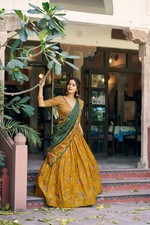 Women  s Mustard Yellow Floral Print Lehenga Choli Dupatta Set Ethnic Indian Wear