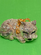 Sleeping Cat All Over Sparkle Clear Rhinestone Metal Enamel Pill/Trinket Boc