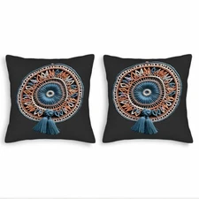 Set of 2 Decorative Throw Pillow Covers 18x18in - Intricate Blue Flower Design 