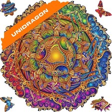 UNIDRAGON Mandala Inexhaustible 350 Piece Wooden Jigsaw Puzzle King Size 13"x13"