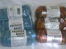 NEW PREMIER Basix Mosaic Yarn Lot 6 Skeins 3 ea Color 216yds  #4 Worsted Acrylic