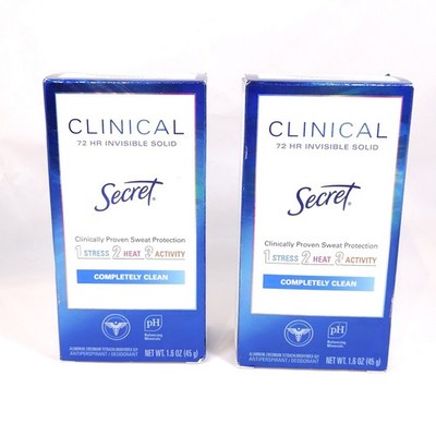 Secret Clinical 72 Hr Invisible Solid Completely Clean 1.6 oz Lot of 2 NEW