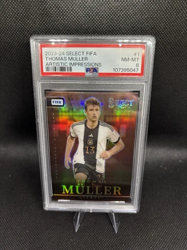 2023-24 SELECT FIFA THOMAS MULLER ARTISTIC IMPRESSIONS PRIZM SSP Germany PSA 8