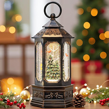 Tijnn 12 Christmas Snow Globe Lantern Glitter Hex Music Usb And Battery-Powered