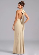 Azazie VelliChampagne Mermaid High Neck Chiffon Dress