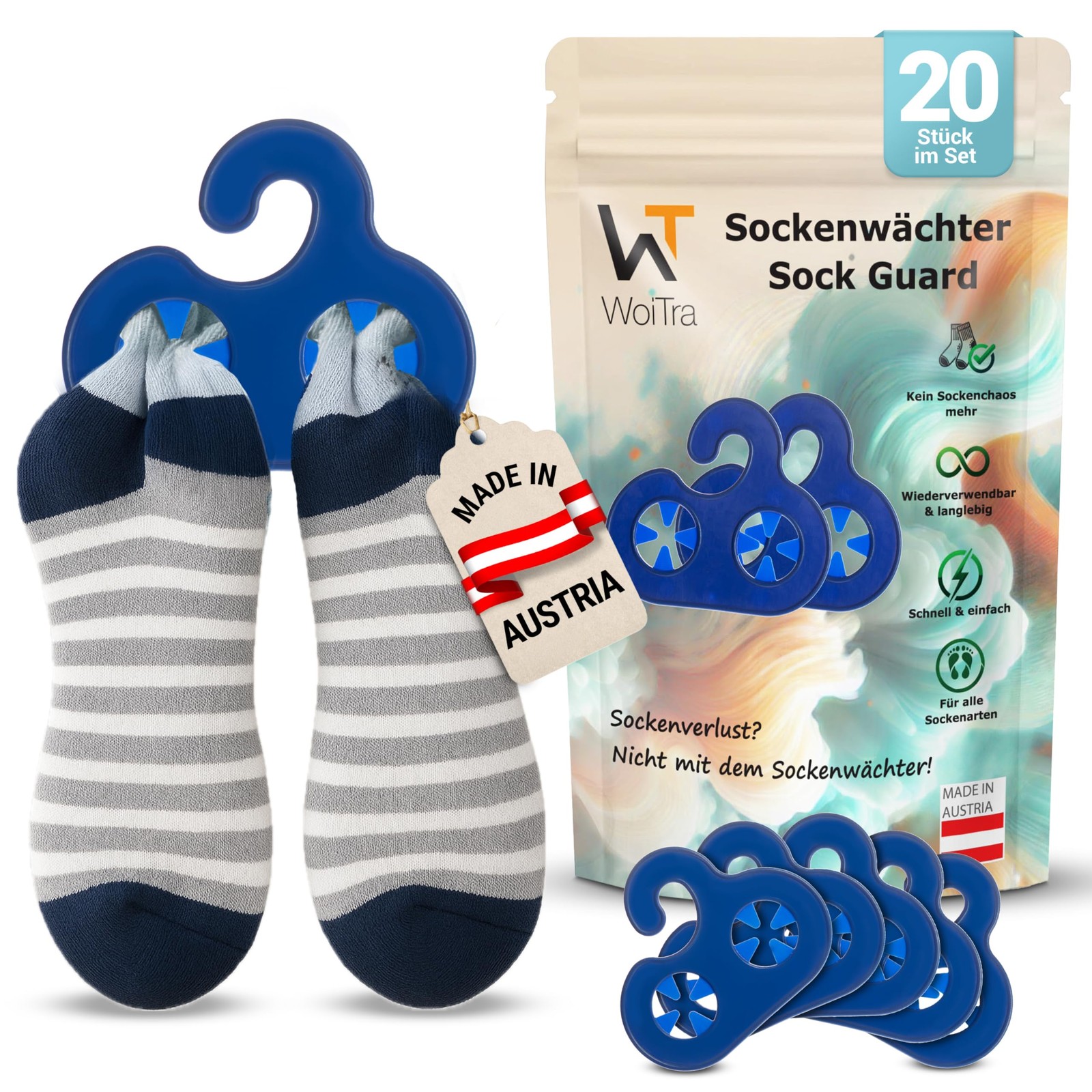 Supports à chaussettes Sockenwächter colorés pour la buanderie des familles