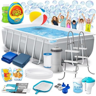 Intex Rahmenpool 300x175x80cm Set mit Filterpumpe Leiter Abdeckung Matte 18in1