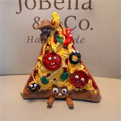 Handmade Clay Pizza Slice Figurine, Glossy 3D Effect, desk buddy