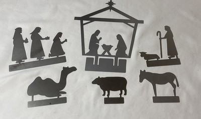 New Rusted Orange Craftworks 6 Pc Steel Nativity Set Silver Laser Cut 