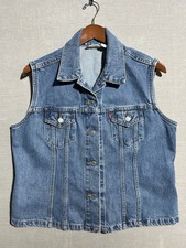 VTG 90's Levi's Sleeveless Trucker Vest Red Tab Denim Jean Made in USA Marge Mis