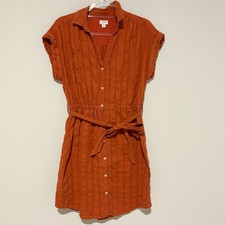 J. Crew Button Up Stripe Short Sleeve Dress Burnt Orange Size Small