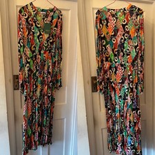 New RIXO LONDON AUTUMN PATCHWORK MULTICOLOURED PRINT MIDI LONG DRESS,Med