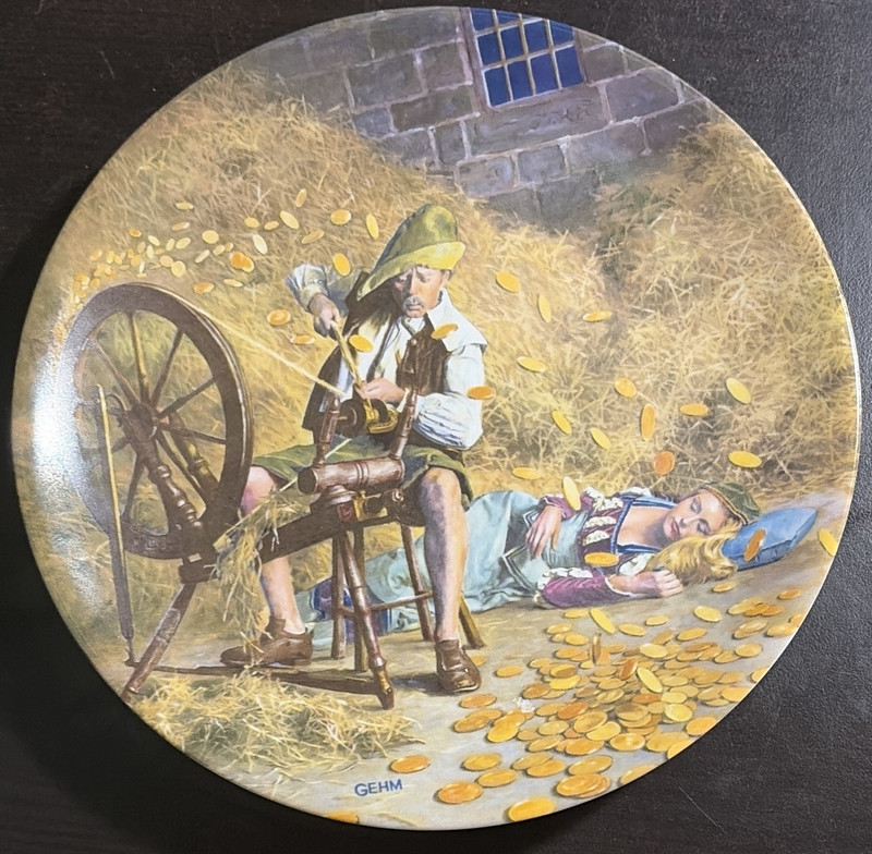 Round Multicolor Decorative Art Collector Plate Pictorial Spinning Wheel Scene