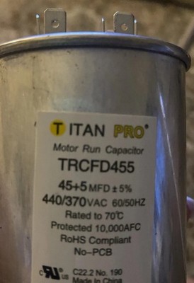 Titan Pro 45/5 MFD 370/440V Dual Rated Motor Run Capacitor (TRCFD455)