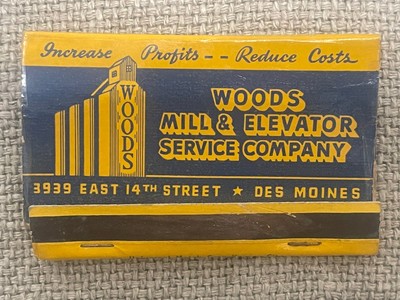 Woods Mill & Elevator Service Company  Des Moines Iowa Vintage Matchbook