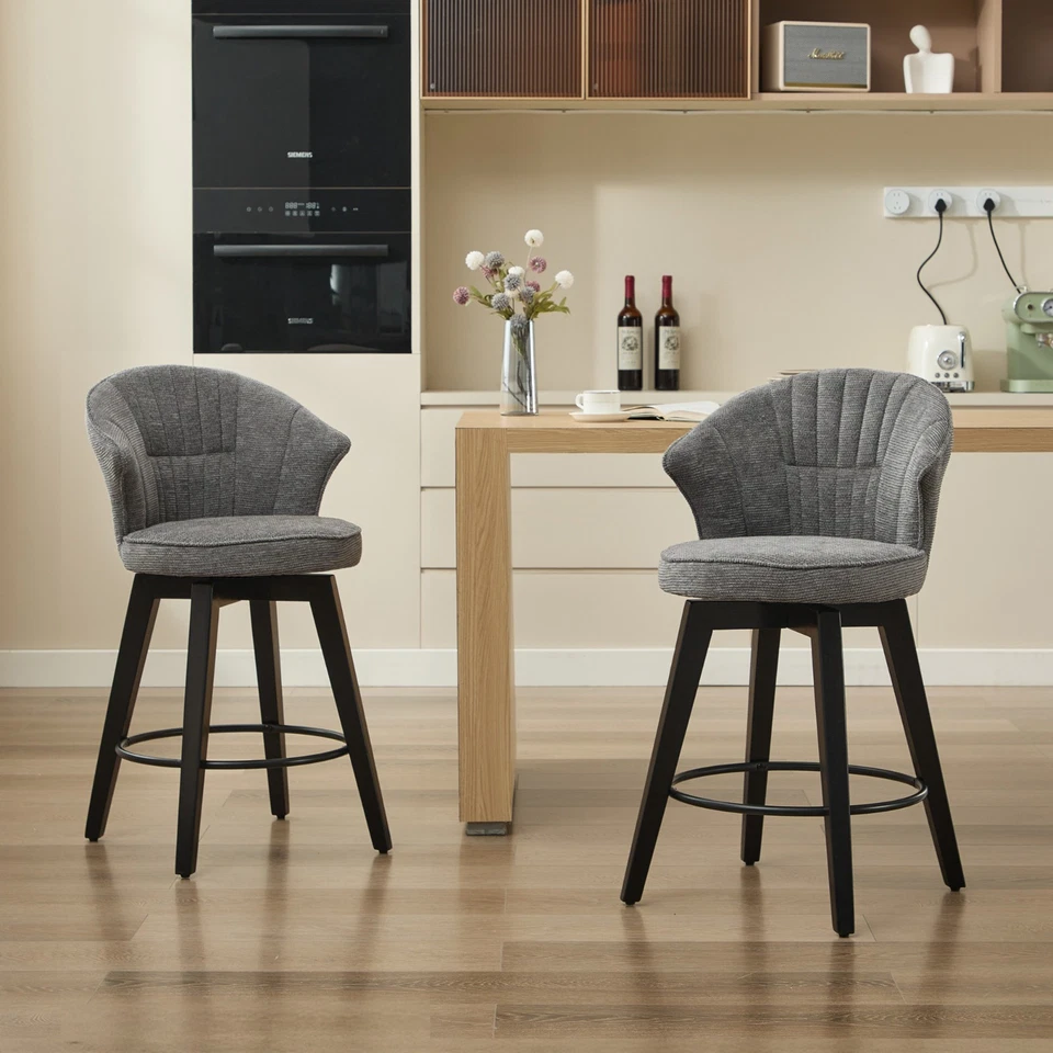 Tufted Swivel Counter Height Barstool Dining Room Bar Stool Kitchen Island - Image 2 of 4
