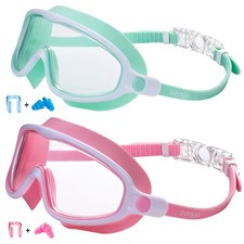 Swim Goggles 2 Pack Anti-Fog Anti-Uv Wide View Swimming Goggles for Kids 3-14