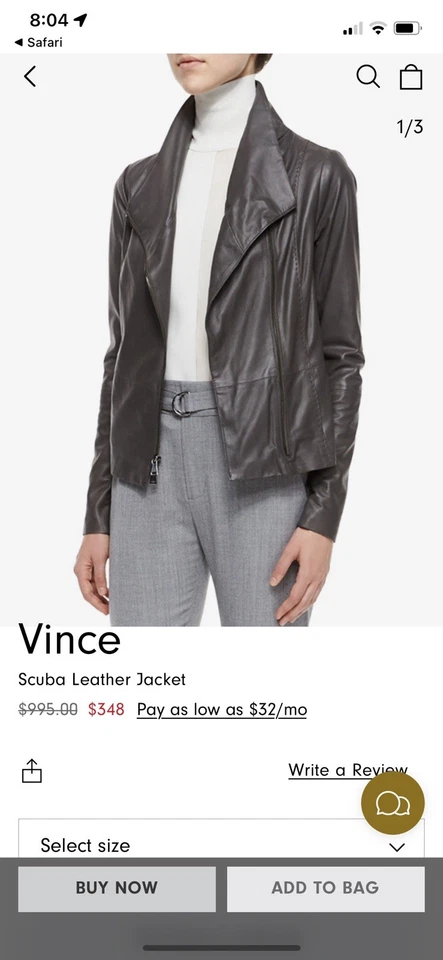 $995 Chaqueta Vince Piel de Cordero Negra Cuero Buceo Moto Talla Mediana Foto 2 de 4