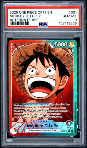 2025 ONE PIECE OP13 CARRYING ON HIS WILL MONKEY. D. LUFFY ALT ART LEADER PSA 10