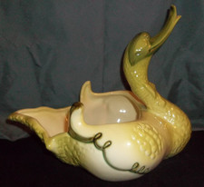 Vintage MCM Hull USA Pottery Chartreuse Green Swan Duck Goose Bird Planter #69