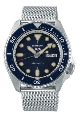 Seiko Men's 5 Automatic Bue Dial Mesh Steel Bracelet Watch SRPD71