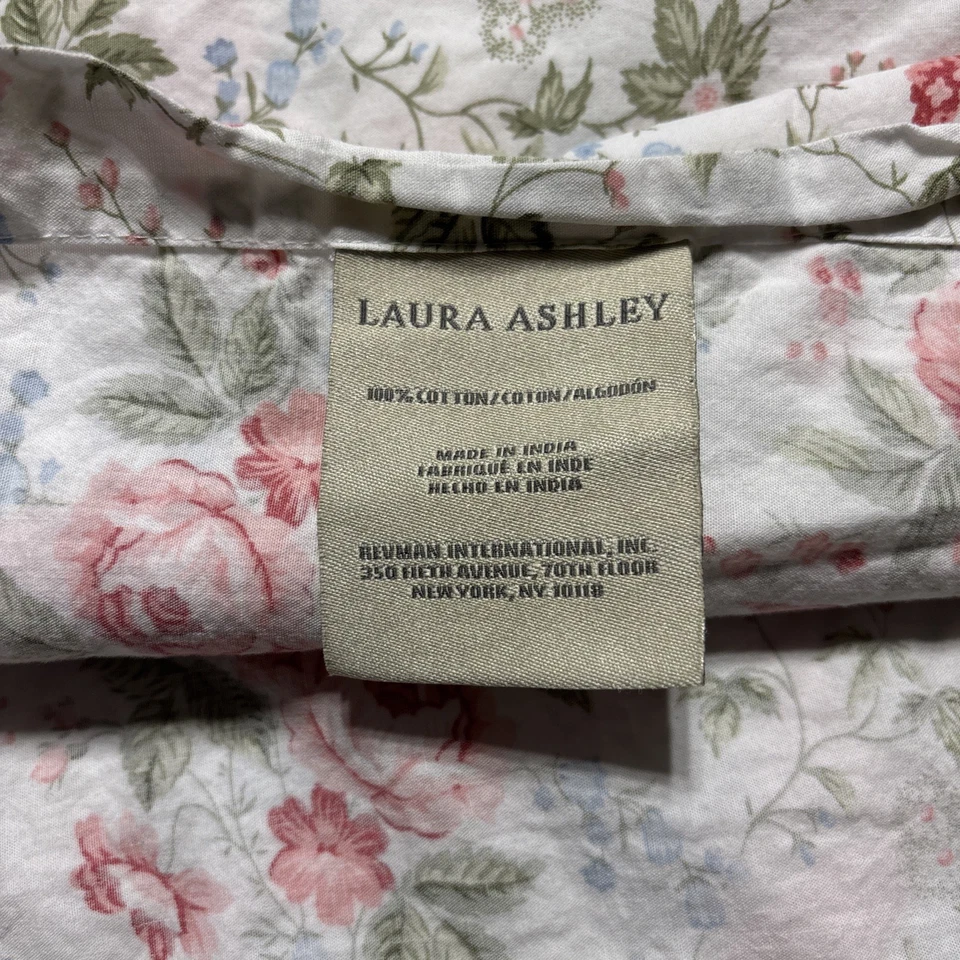Laura Ashley 复古 Lillian Queen 平床单 美丽的珊瑚花卉 100% 棉 — 第 2/2 张图片