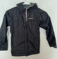 Columbia Omni Tech Rain Jacket Kids XS 6/7 Black Hooded Waterproof Full Zip