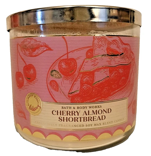 CHERRY ALMOND SHORTBREAD CANDLE LARGE 14.5 OZ  3 wick Bath Body Works boxed